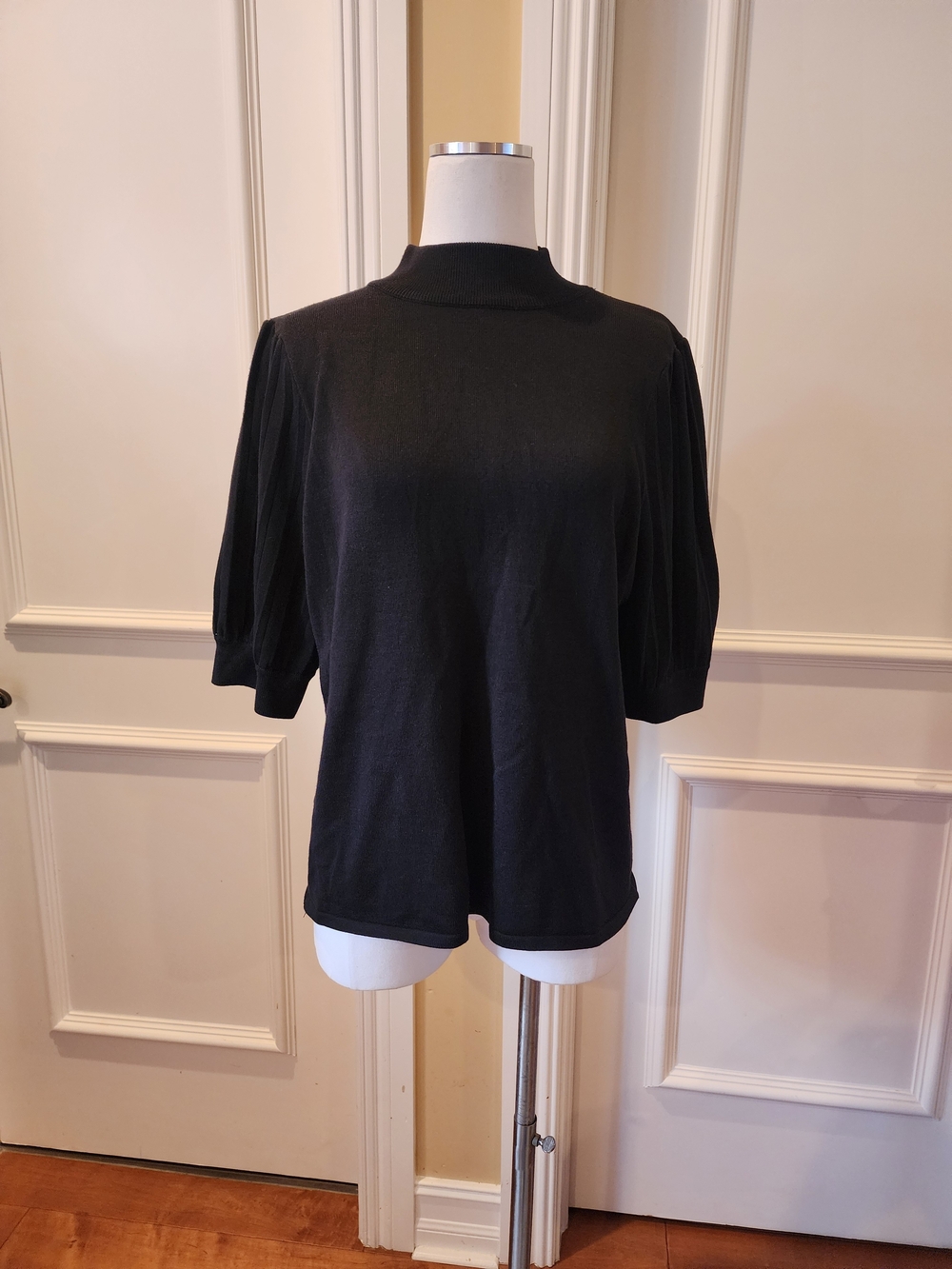 Tahari Black Short-Sleeve Mock Neck Top